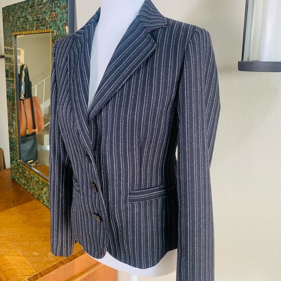 CAbi Size 4 Women's Pinstripe Blazer Jacket  Black White Leopard Lined Office - Picture 2 of 10